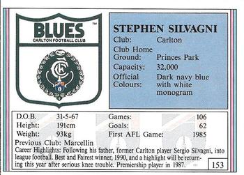 1992 AFL Regina #153 Stephen Silvagni Back